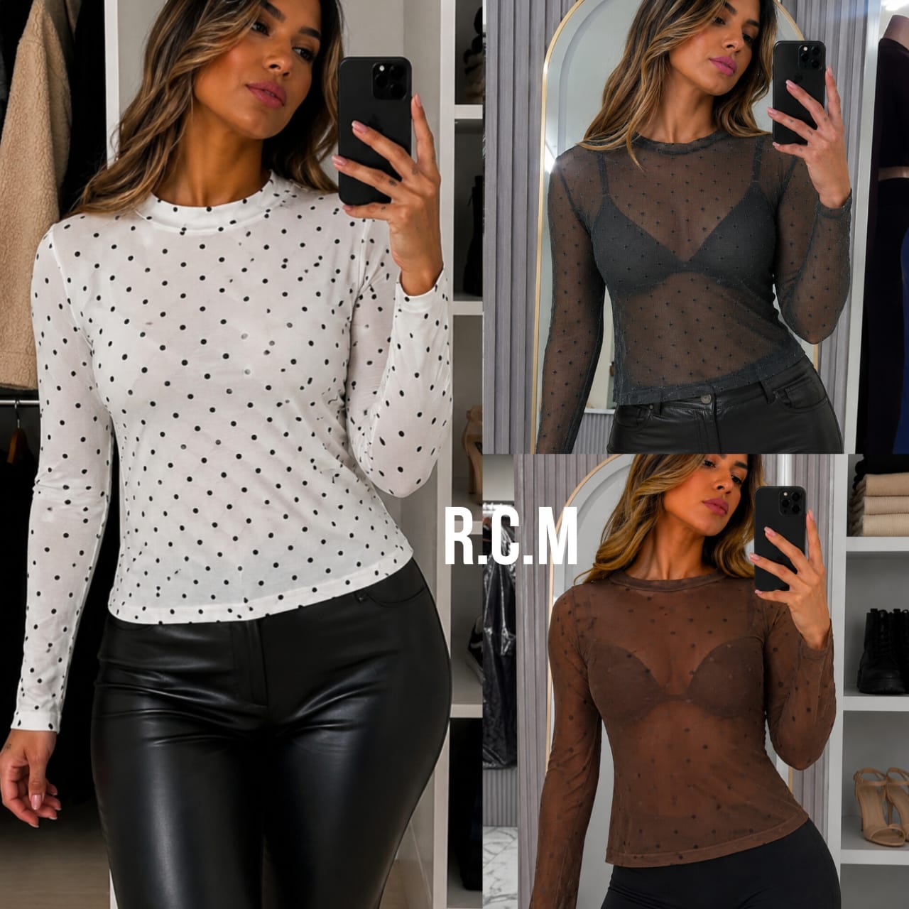 🌙✨ POLERA MANGA LARGA MESH LUNARES ✨🌙